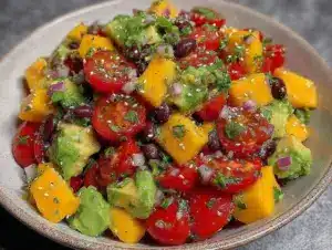 fresh healthy cowboy caviar with mango and avocado - featured image
