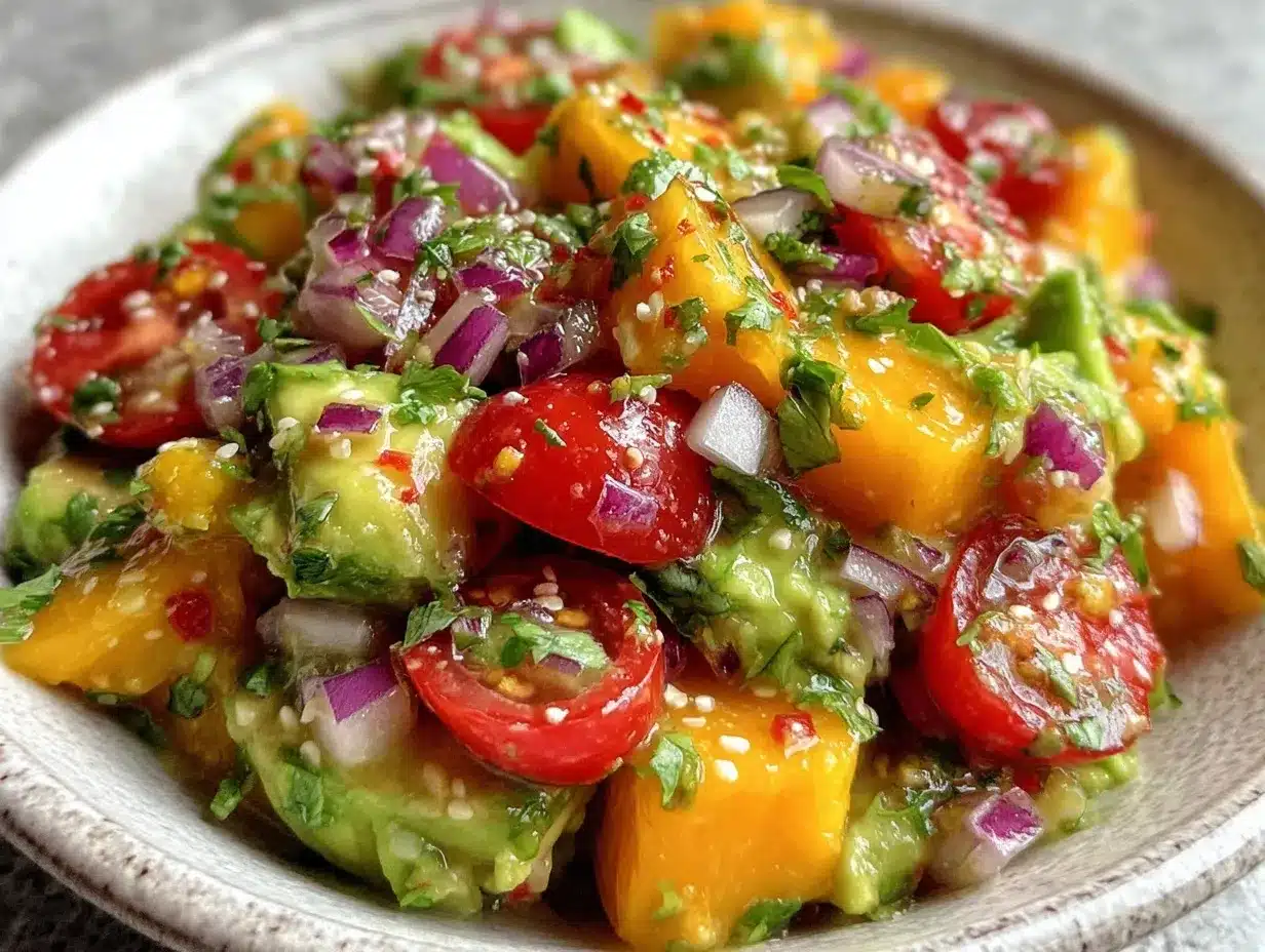 fresh healthy cowboy caviar with mango and avocado preparation steps