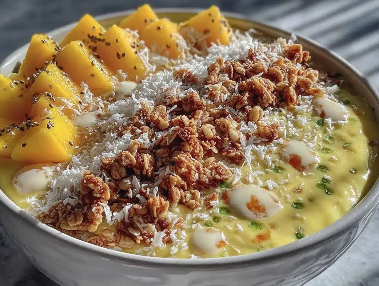 fresh mango coconut protein smoothie bowl preparation steps