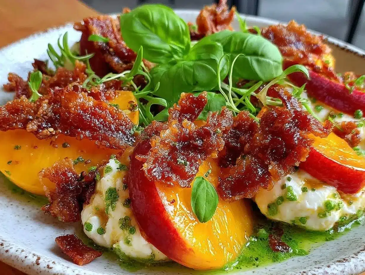 fresh peach and burrata salad - featured image