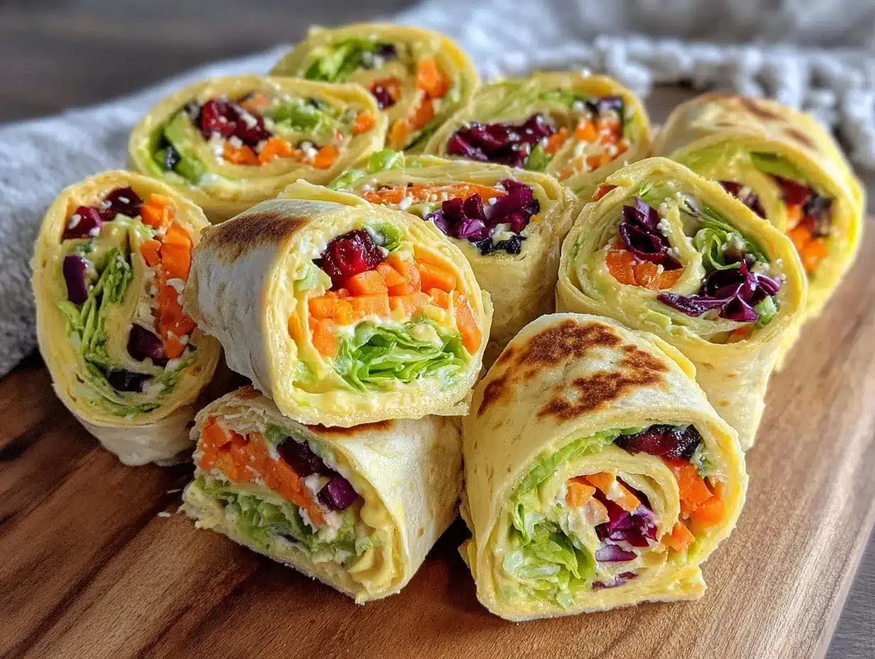 fresh rainbow veggie pinwheel wraps preparation steps
