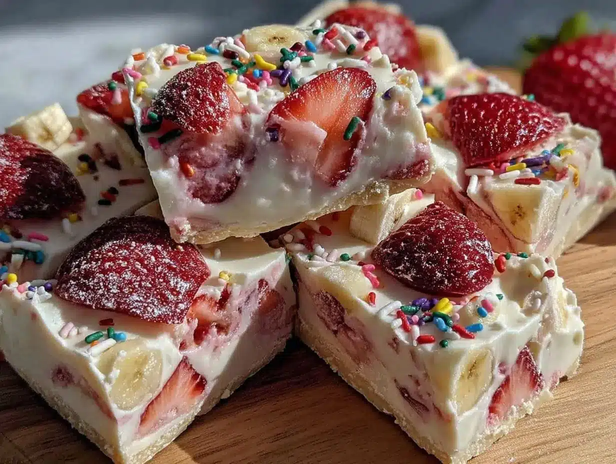 fresh strawberry banana frozen yogurt bark preparation steps