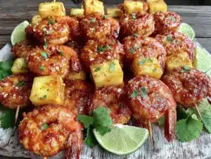 fresh tropical mango pineapple shrimp skewers - featured image