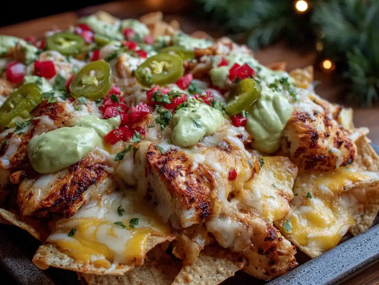 hatch chile chicken nachos - featured image