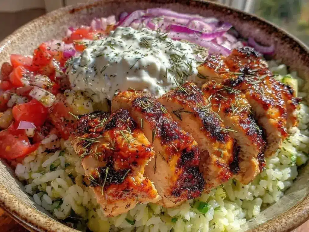 healthy greek chicken bowl - featured image