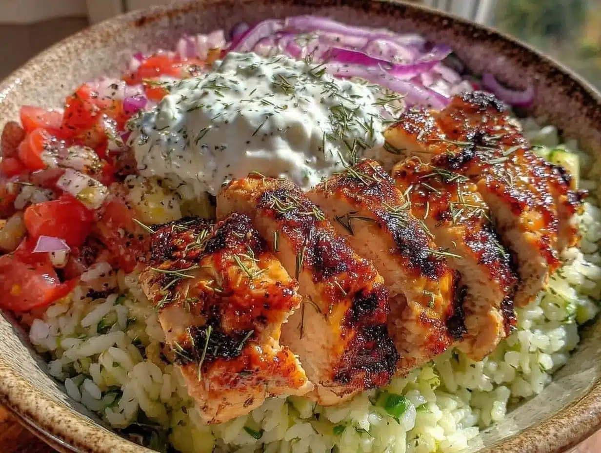 healthy greek chicken bowl - featured image