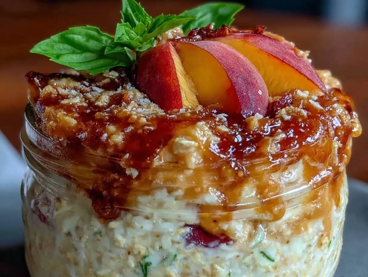 healthy peach basil overnight oats preparation steps