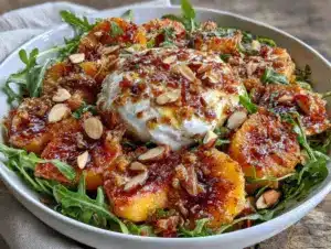 honey balsamic roasted peach salad - featured image