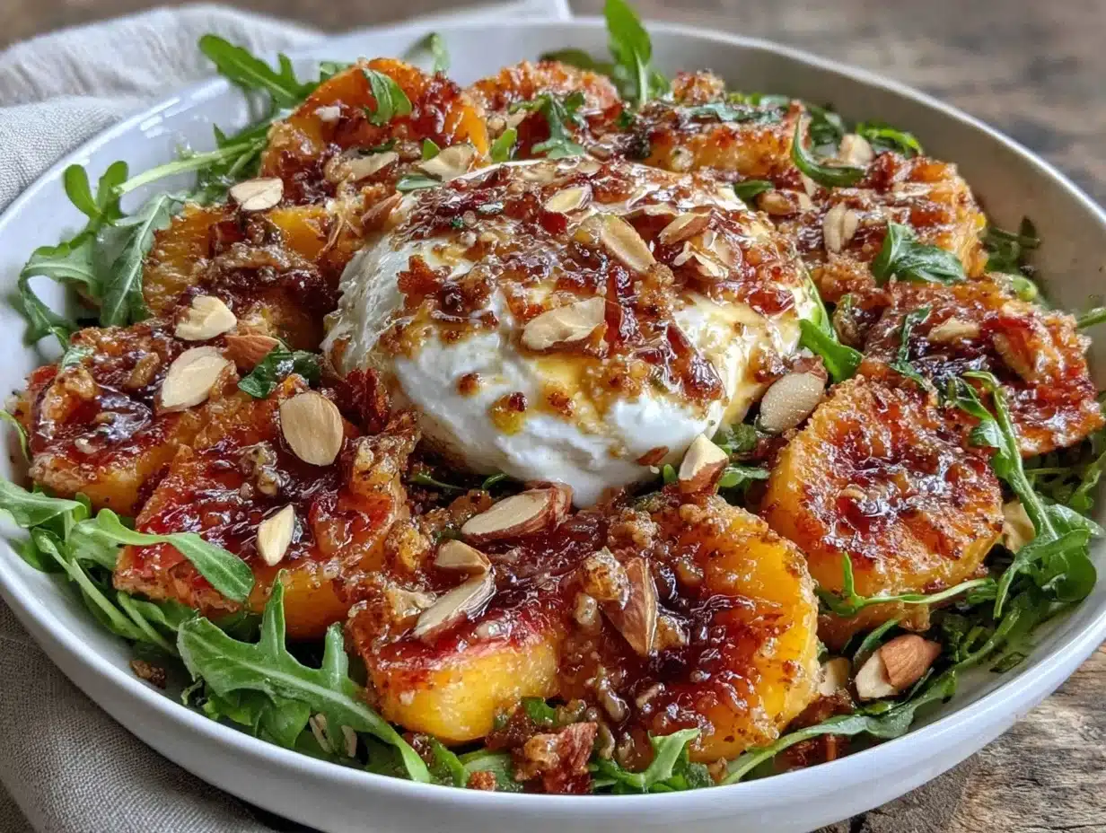 honey balsamic roasted peach salad - featured image