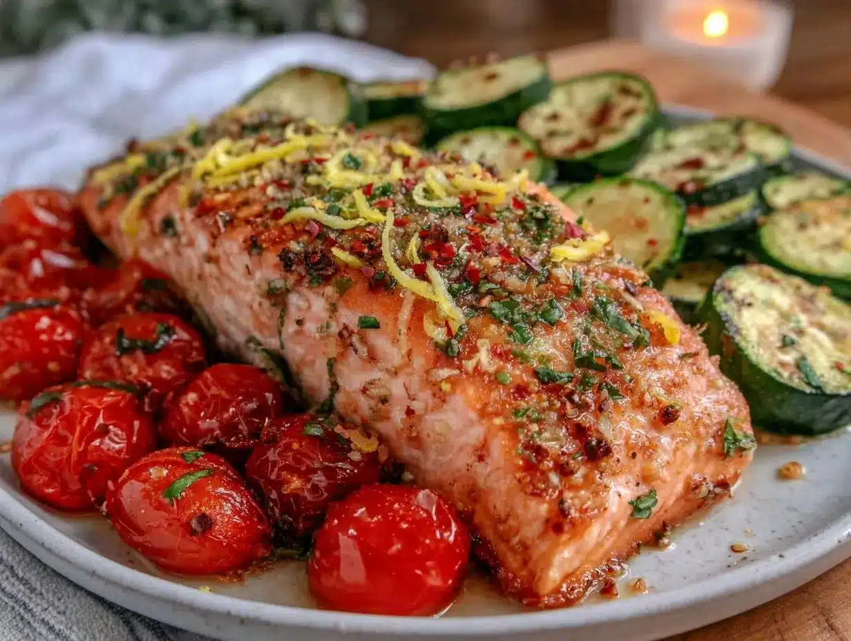 lemon garlic salmon sheet pan dinner preparation steps