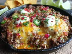 quick cheesy ground beef taco skillet - featured image