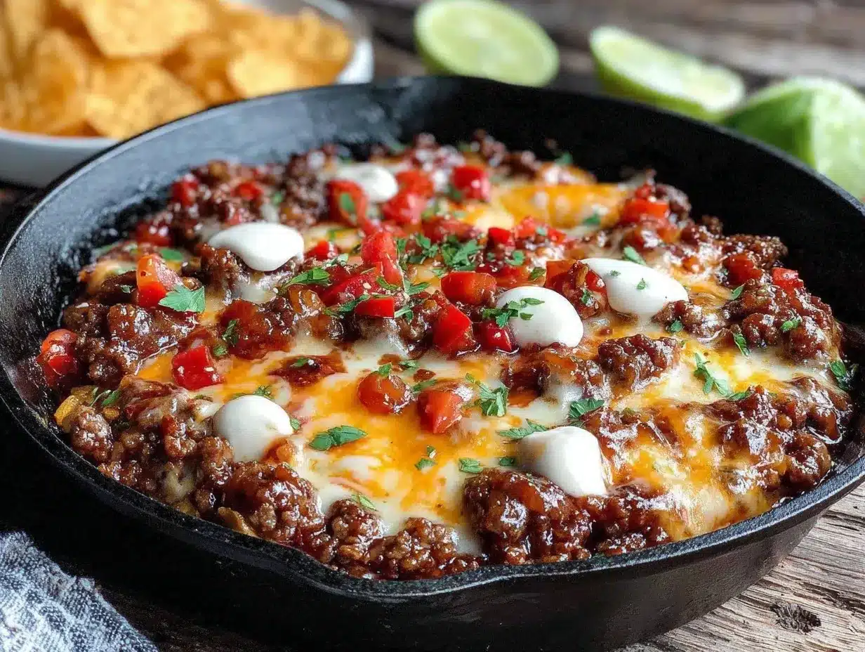 quick cheesy ground beef taco skillet preparation steps