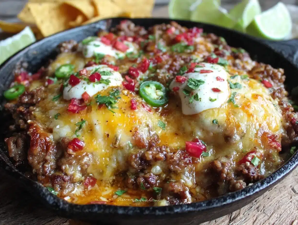 quick cheesy ground beef taco skillet - featured image