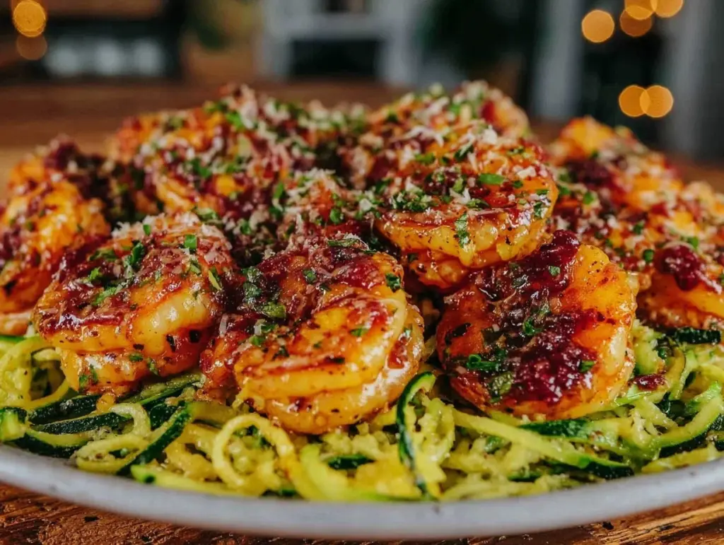quick garlic butter shrimp and zucchini noodles - featured image