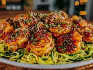 quick garlic butter shrimp and zucchini noodles - featured image