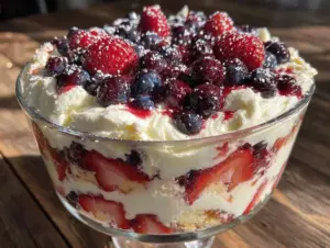 red white and blue no-bake cheesecake flag trifle - featured image