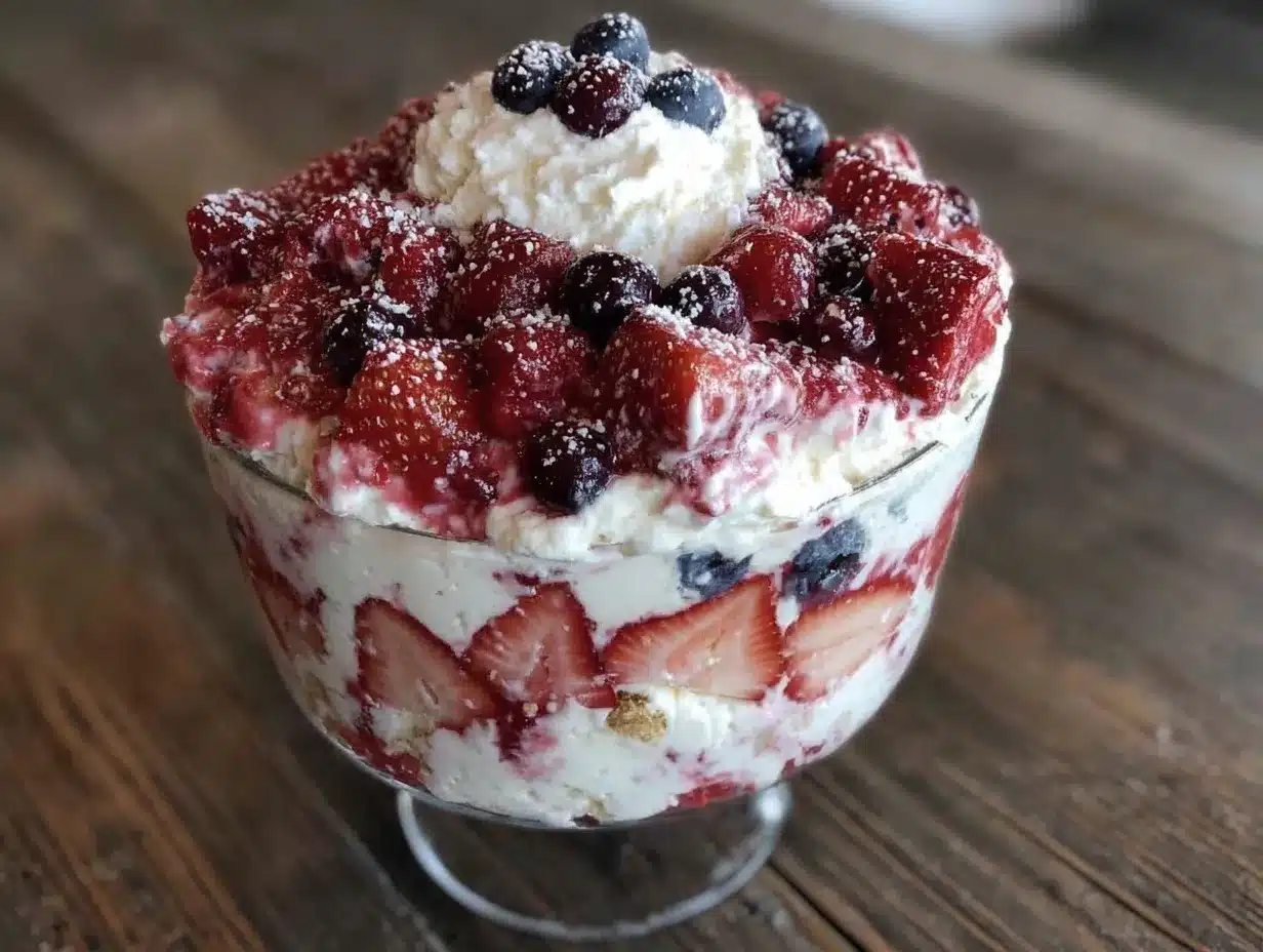 red white and blue no-bake cheesecake flag trifle preparation steps