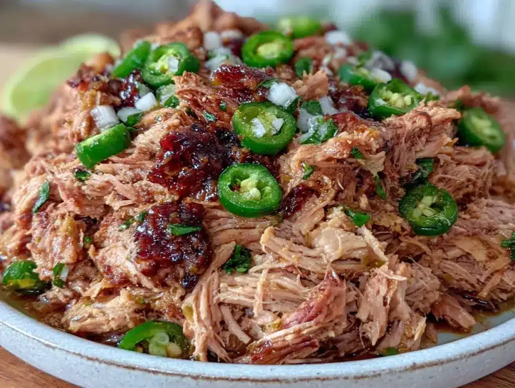 slow cooker green chile pulled pork carnitas - featured image