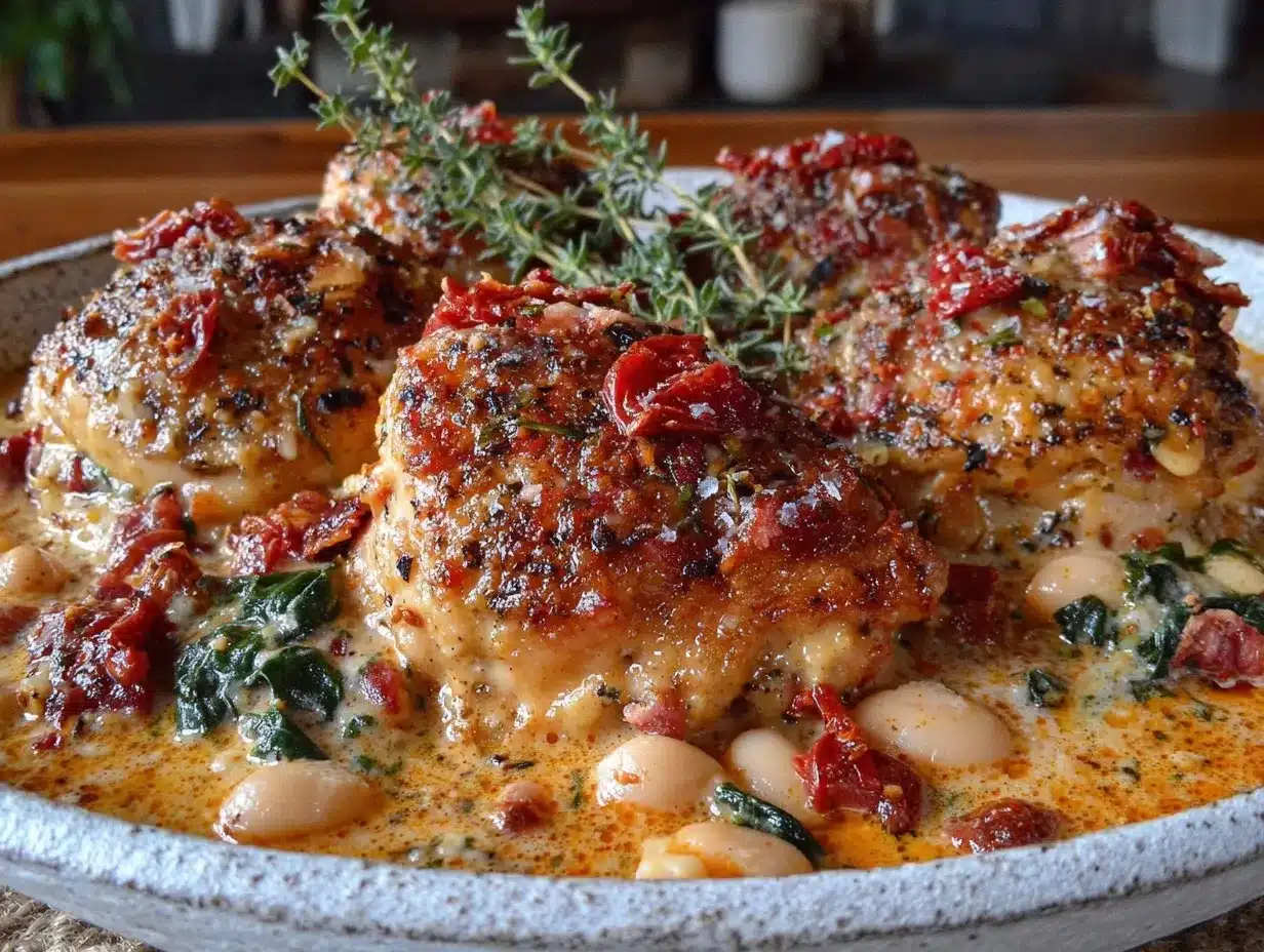 slow cooker tuscan white bean chicken thighs preparation steps