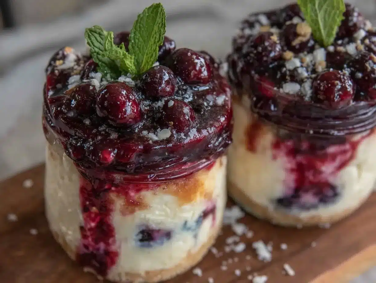 smoky red white and blue layered cheesecake jars preparation steps
