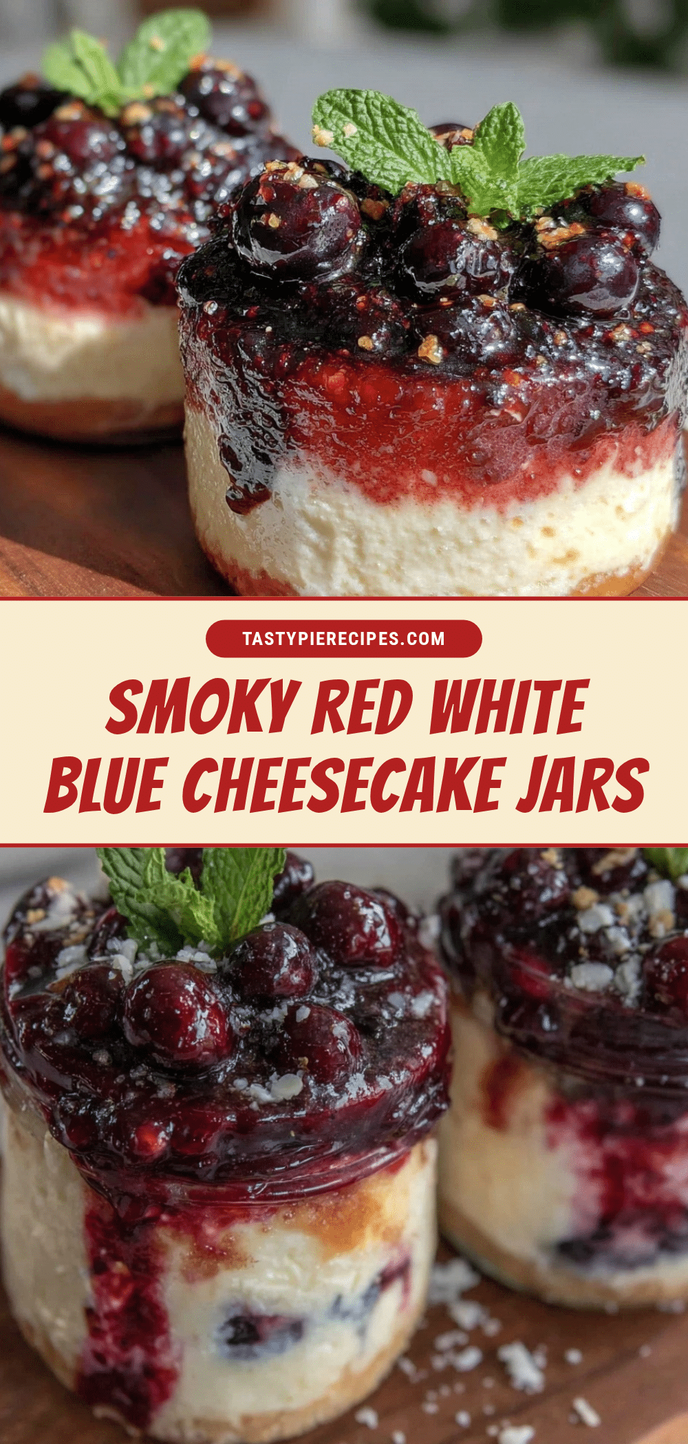 smoky red white and blue layered cheesecake jars recipe