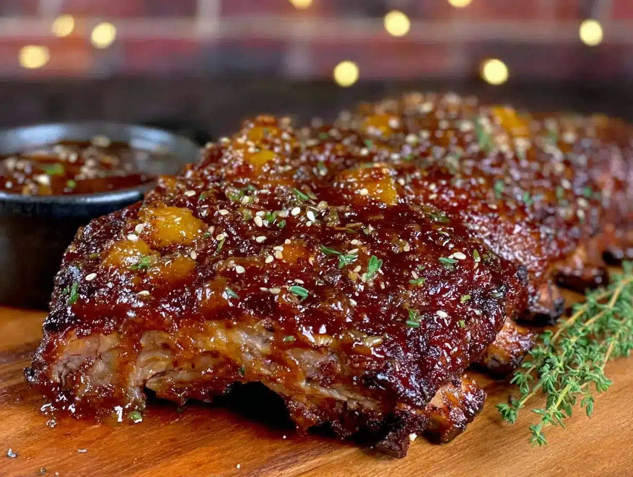 bourbon peach bbq ribs - featured image