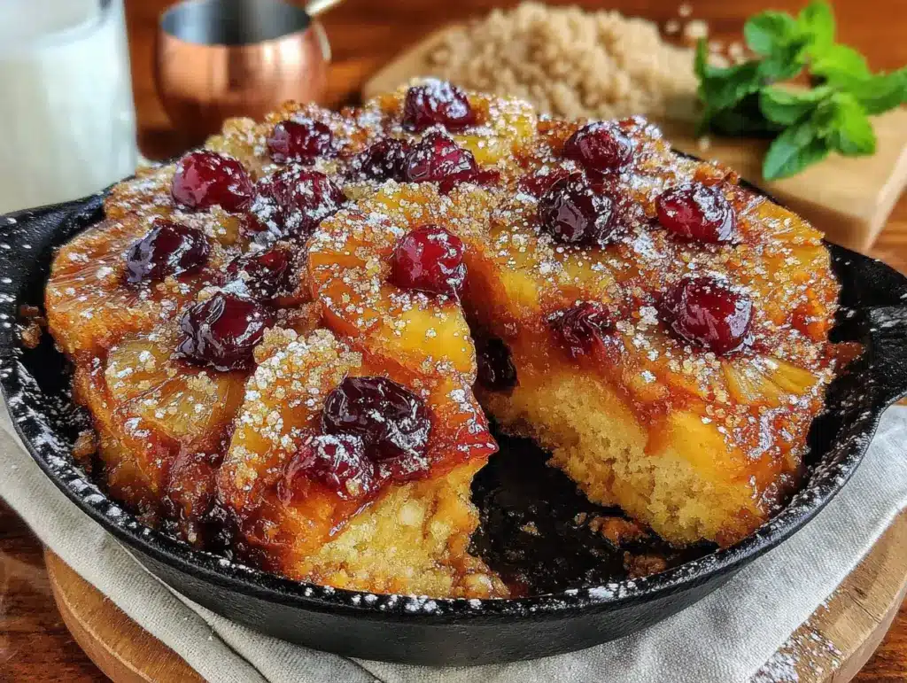 caramelized grilled pineapple skillet cake - featured image