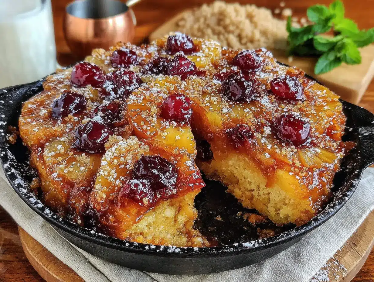 caramelized grilled pineapple skillet cake - featured image