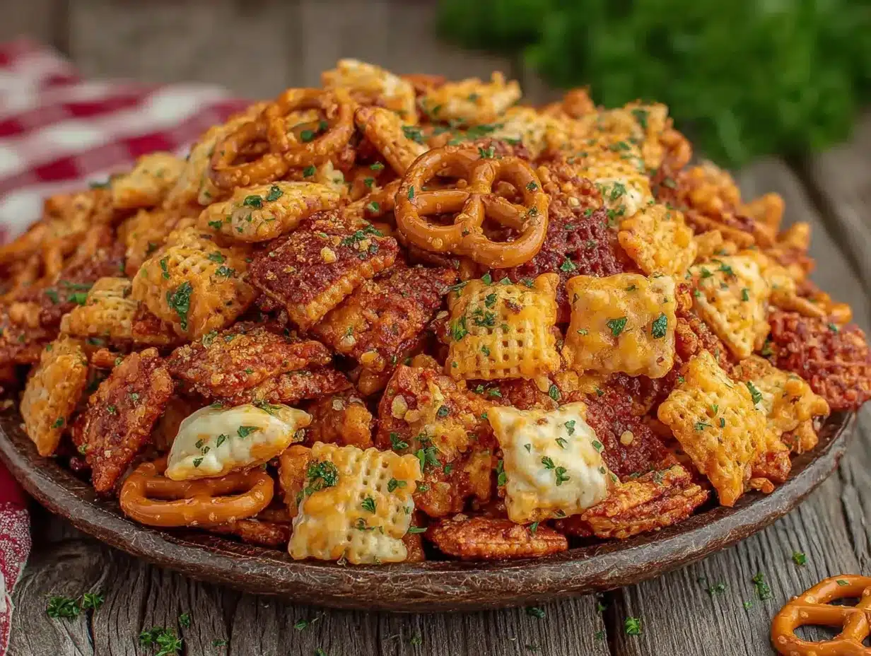 cheddar ranch chex mix snack bags preparation steps