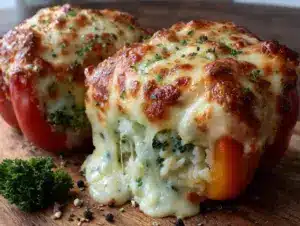 cheesy broccoli rice stuffed bell peppers - featured image