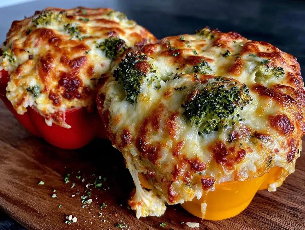 cheesy broccoli rice stuffed bell peppers preparation steps