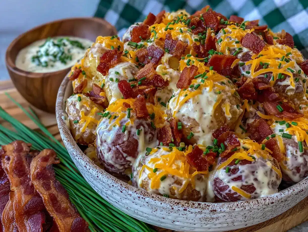creamy loaded bacon ranch potato salad for a crowd preparation steps
