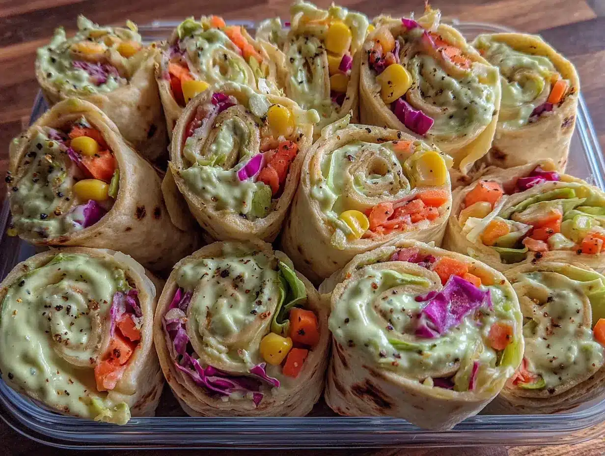 rainbow veggie ranch pinwheels preparation steps